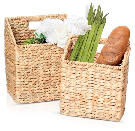 NAMVERA 2er Set Hängende Aufbewahrungskörbe aus Wasserhyazinthe – Handgeflochtene Wandkörbe für Post, Dokumente, Bücher & Zubehör – Wandorganizer für Flur, Küche, Büro – Boho & Landhausstil