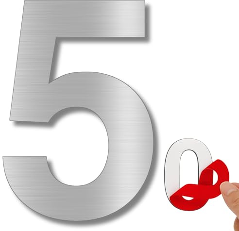 LEIASA | Numero Adesivo - 150 mm - Acciaio Inossidabile 304 - Nº 5 - Numero Hotel - Numerazione Appartamenti Porte - Numero Civico - Esterno e Interno - Grigio 5 (5, 150mm)