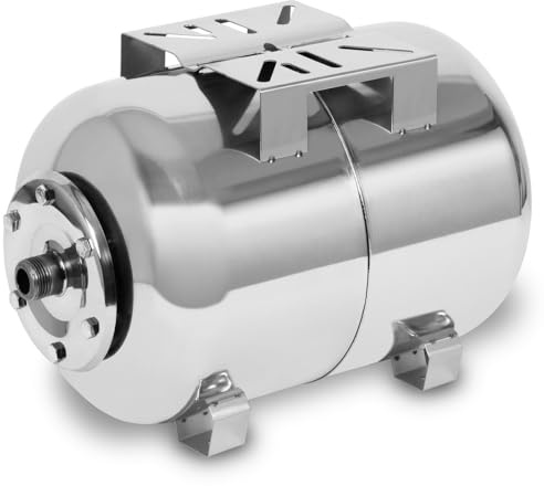 EBERTH Réservoir à Vessie sous Pression 50L, 6 Bar, Groupe de surpression, Cuve, Ballon, raccordement 1 pour Pompe Domestique, Pompe de puit, Acier Inoxydable, Surpresseur, Horizontal, paroi 0,8mm