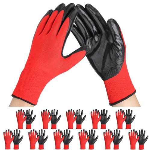 Einfa Rot Nitrilhandschuhe - Arbeitshandschuhe XL 12 Paare (24 Stück) - Arbeits Grip Handschuhe Extra Groß gr 10 - Mechaniker Handschuhe Arbeitshandschuhe - Nitrile Gloves for Handwerker