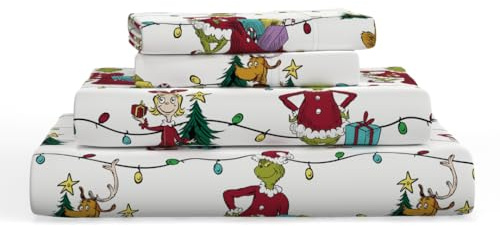 Grinch by Dr. Seuss Holiday & Christmas Bedding Super Soft 100% Cotton Flannel Sheet Set, Queen, (Officially Licensed Product) by Franco