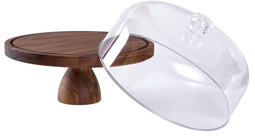 Kavolet Présentoir à Gâteaux en Bois avec Dôme, élégant Présentoir à Desserts 2 en 1 pour Plateau de Fruits et de Fromage Fête