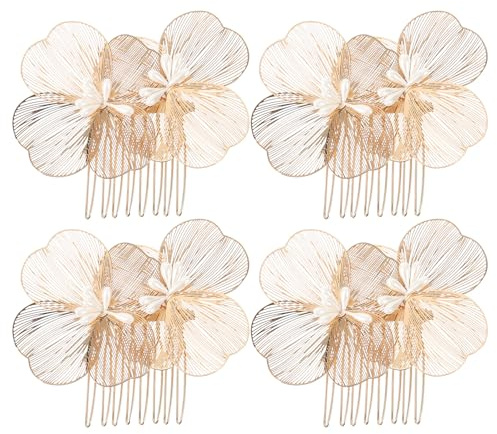 LOORGVEL 4 Piezas Peineta Nupcial Dorada Flores Vintage Estilo Barroco Ligera y Cómoda para Recogidos Elegantes Adornos Florísticos Versátiles para Novia Bodas
