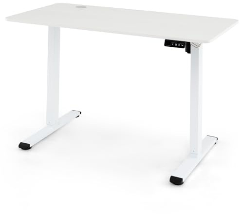 GIANTEX höjdjusterbart skrivbord elektriskt, datorbord med hörlurshållare, minnesfunktion och kabelgenomföring, ståsitsbord för arbetsrum, kontor, vit