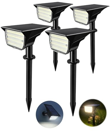 Trongle Solar Outdoor Garden Lights, 78 LED Solar Spotlights with 3 Lighting Modes, IP65 Waterproof Landscape Lights, Auto On/Off, 2-in-1 Solar Pathway Lights for Yard, Walkway & Patio, 4 Pack