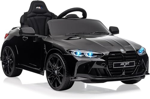 BMW Macchina Elettrica per Bambini 12V con Licenza M4, Telecomando Genitori, 3 Velocità, Fari LED, Sedile Regolabile, Sicurezza Massima, per 3-8 Anni, Nero