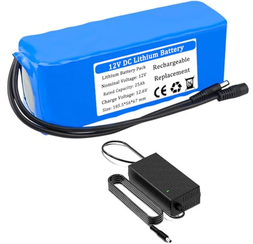 ZXLLAFT Litiumbatteri 12V 25Ah uppladdningsbart batteri 12V DC-batterier för solenergilampa, reservkraft med BMS för 200W - 300W motorer,12v25ah