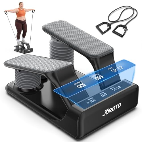 JOROTO Stepper ad Aria per Casa, Mini Stepper con Intensità Regolabile su 5 Livelli + Fasce, 300 LBS/136 KG, Silenzioso, Display LED Ricaricabile, per Appartamento & Home Gym