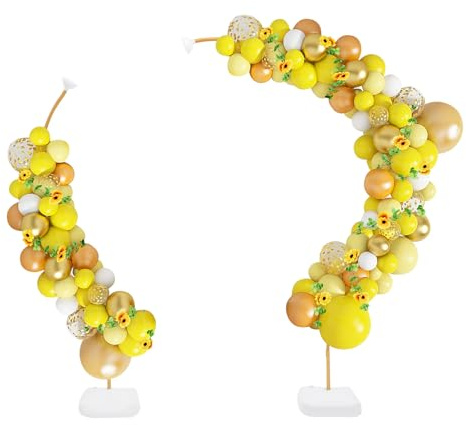 2.5M & 1.5M Free Bending Half Arch Balloon Stand with 30 Balloon Clips and Water Base Photo Backdrop Stands for Wedding Graduation Birthday Baby Shower Bachelorette Party Decorations Gold