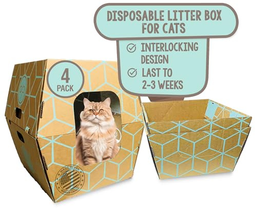 Cats Desire - 4 Trays, Disposable Litter Boxes for Cats - Litter Box, Fits Large Cats - Water Resistant Cat Litter Box - Made in USA, 19 L x17 W x 8.5 H Tray