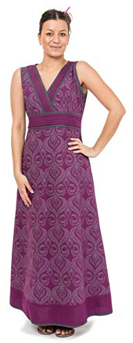 FANTAZIA - Vestido largo con impresión étnica, chic, talla S a XXXL, 100% algodón, color morado desde 2004, morado, S