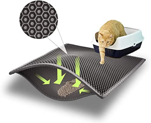 ASOBEAGE Katzenstreu-Matte: doppellagiges Wabendesign - erleichtert das Aufsammeln von Katzenstreu und die Reinigung, wasserdicht, kratz- und rutschfest, tierfreundlich (61 * 38cm, grau)