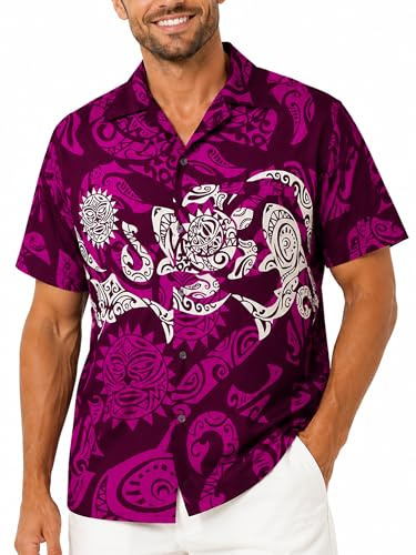 King Kameha Taglie Forti Camicia Hawaiana Uomo Maniche Corte – Camicia Estiva Aloha con Stampa Maori, Leggera e Facile da Lavare