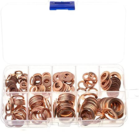 Lot de 200 Rondelles Cuivre Assortiment 9 Types M5-M14 Plates Joint Vidange | Résistant pour Moteur, Carter d'huile Bague d'étanchéité Métrique Automobile Moto
