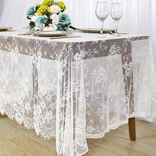 Weiße Spitze Tischdecke, 60 x 120 cm, Vinyl Leinentuch für Hochzeit, Dekoration im Freien