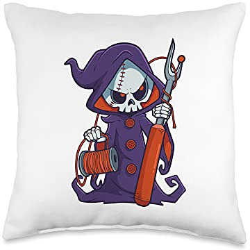 Funny Quilting Sewing Grim Reaper Seam Ripper Crafting Throw Pillow