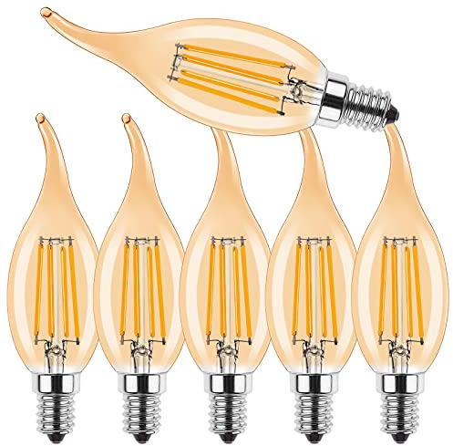 ProCrus E14 LED Dimmerabile Candela Lampada,Vintage 4W Lampadina LED a Filamento C35,Lampadine a Candela Bianco Caldo 2700K,4W Sostituisce 40W,400LM,Dimmerabile,Ambra,Confezione da 6