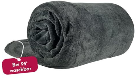 Clinotest XL Kuscheldecke flauschig 150x220cm - Kochfest ohne Einlaufen oder Fusseln - warme Wohndecke in Schwarz - auch als Sofadecke, Tagesdecke, Microthermaldecke, Fleecedecke nutzbar im Winter