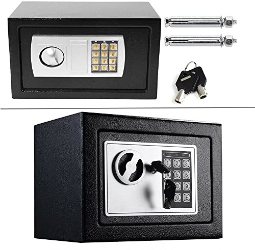 Coffre-fort numérique noir de 8,5 l pour la maison, coffre-fort électronique avec code PIN et clés, ignifuge et étanche pour bijoux, argent, coffre-fort numérique noir pour la maison