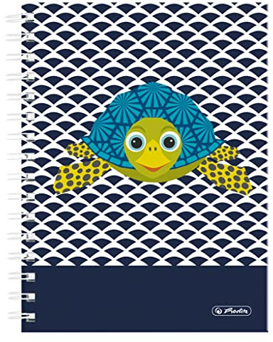 herlitz Spiralboutiquebuch A5, 100 Blatt kariert, Motiv: Cute Animals Turtle, 1 Stück