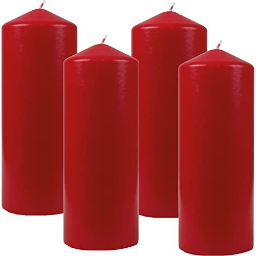 Bestgoodies - Confezione da 4 candele a pilastro, 6 cm x 17 cm (diametro x altezza), lunga durata, prodotte in UE, candele a blocchi di cera, colore rosso rubino