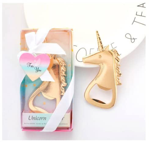 Lote de 12 Elegantes Abrebotellas -Abridores de Metal Unicornio Dorado en Caja. Recuerdos. Adornos. Regalos Originales. Detalles de Bodas, Comuniones, Bautizos, Cumpleaños. DK