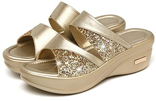 Dasongff Sandales Claquette Semelle Épaisse Sandales Femme Été Confortable Compensée Grande Taille Chaussures Plate-Forme Wedge Sandales Brillante Semelle Souple Mules Compensees Confort