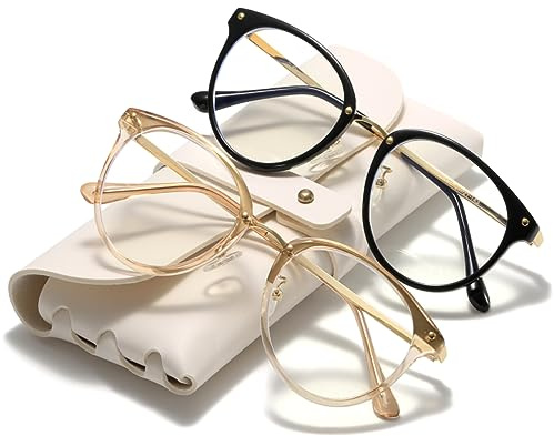 Cleoxyge Blaulichtfilter Brille Damen/Herren Metallrahmen UV400 Schutz | Ohne Sehstärke Schutz vor blauem Licht ideal für Gaming Büro und Alltag inklusive Etui und Brillenputztuch