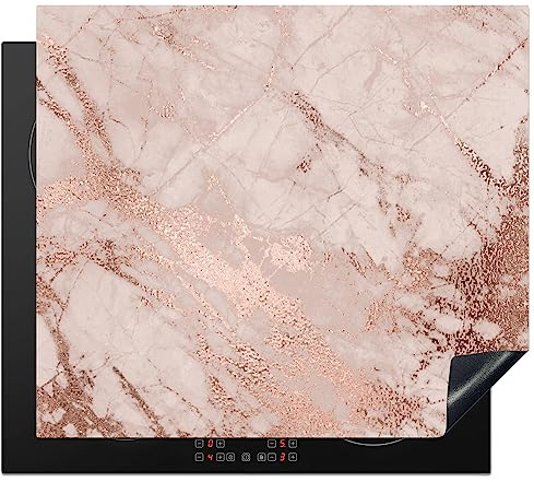 KitchenYeah© Herdabdeckplatte Einteilig Herdabdeckung Abdeckplatte für | 59x52 cm - Ceranfeld Abdeckung Induktionskochfeld Aufrollbare Matte Marmor - Rosa - Luxus - Marmoroptik - Glitzer - Design