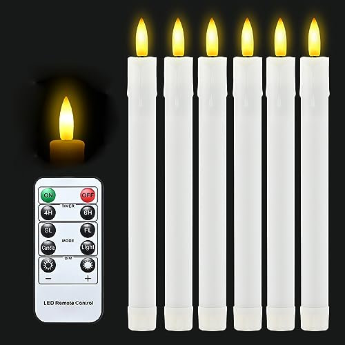 Cimetech LED Taper Candles with Remote Control, Flickering Flame, Battery Operated, Timer, Warm 3D Wick Light, Window Candles, Real Wax, Pack of 6 Decoration