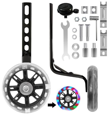 CycForge Bike Stabilisers for childs Bikes - Equipped with Flashing Quiet Wheels - Compatible with 12 14 16 18 20 Inch Kids' Variable Bicycles & Single-Speed Bikes