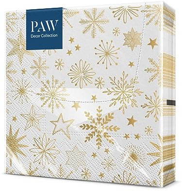 PAW - Servietten 3-lagig (33 x 33 cm) I 20 Stück I Perfekt für Weihnachten, Winter, Feiertage I Heiligabend Tischdekoration I Winter Papierservietten - Glänzende Schneeflocken I Shiny Snowflakes