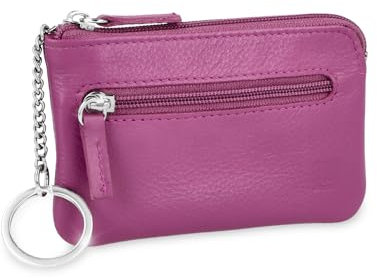 LEDEROW Schlüsseletui Leder Pink mit Reißverschluss für Damen und Herren - Schlüsselmäppchen Schlüsseltasche echtleder Autoschlüssel, Wohnungsschlüssel 2 separate Fächer (Pink)