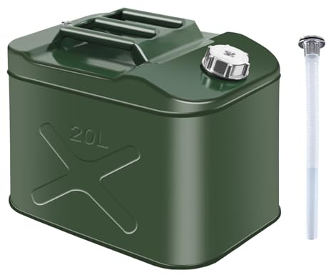 TIHOOK 20L Metal Jerry Can, UN Approved Fuel Can, Metal Petrol Can | with Flexible Spout, Leak-Proof For Diesel, Petrol, Oil