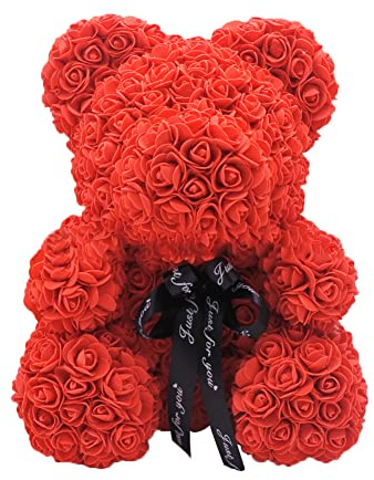 Ours en Peluche avec Fleurs Éternelles et Bouquet de Roses - Cadeau Saint Valentin pour Femmes, Petite Amie et Fille