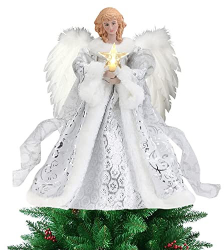 Weihnachtsengel Baumspitze Rustikaler Engel Anhänger Weihnachtsbaumspitze Zufälliges Rockmuster Weihnachtsbaum Engel mit Licht Zarte Weihnachtsengel für Innen Weihnachtsbaum Ornament