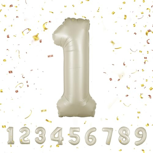 Geburtstag zahlen luftballon 1 jahre | Folienballon Kindergeburtstag Deko 1 XXL Beige-Riesen Folienballon in 40 - 101cm Geburtstagsdeko - Ballon Zahl Deko zum Geburtstag - fliegt mit Helium Beige1