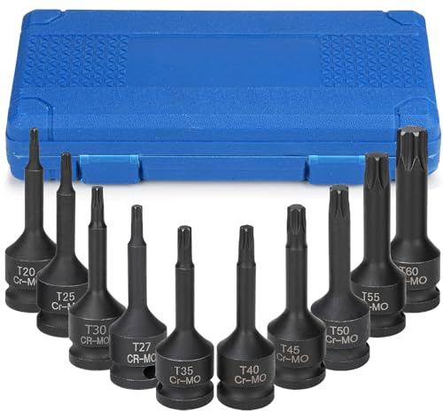 Profiwoab Torx Bit Steckschlüssel Set 1/2” Kraft,T20-T60,10-tlg Nüsse Satz,cr-mo,Mit Aufbewahrungsbox,für Schlagschrauber,Autoreparatur,Motorinstandseztung
