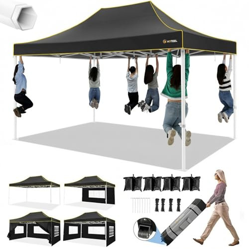 Hoteel Pavillon 3x4,5 Wasserdicht Stabil Winterfest mit 4 Seitenwänden und 4 Sandsack, Pop up Faltpavillon, Gartenpavillon UV Schutz 50+ für Hochzeiten, Freien mit Rolltasche (Sechseckiger Rahmen)