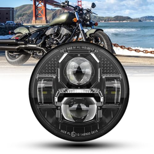 bamotoop 5,75 zoll Led Motorrad Scheinwerfer e-geprüft für Harley Davidson Dyna Street Bob Super Wide Glide Low Rider Night Rod Train Sportster Iron 883 Indian Scout Triumph