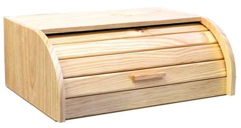 Paneras de madera con tapa de persiana plegable cesta para pan, bollos, alimentos de madera natural, recipiente con tapa deslizante para almacenar pan, bollitos. (48x25x15cm)