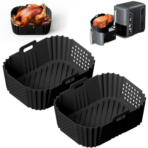 Dihope Silikonform Heißluftfritteuse Zubehör für Ninja Double Stack XL 2-Ebenen Heißluftfritteuse 9,5 L SL400EU, Wiederverwendbar Airfryer Backpapier Silikon Backform(Schwarz 2PCS，2pcs)