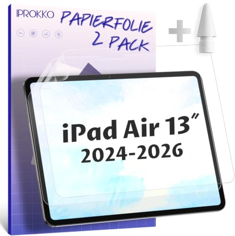 IPROKKO [2 Stück Papier Schutzfolie für iPad Air 13 Zoll M4/M3/M2 (2026/2025/2024), Like Paper Folie Matte Papierfolie Displayschutz Film Blendfreiem Screen Protector zum Zeichnen, Schreibe