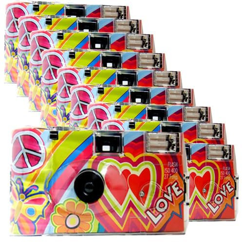 Lot de 10 appareils photo jetables 1A PORST Edition Love Kult, Rainbow avec cœurs, avec flash, piles et film (lot de 10, 27 prises chacune)