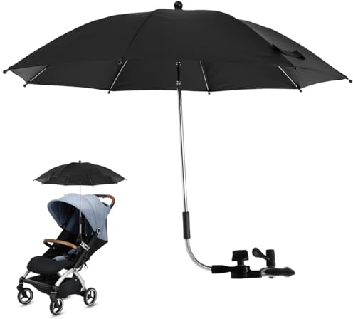 Sombrilla universal con protección UV para cochecito, cochecitos, carriola - Sombrilla ajustable con abrazadera y brazo flexible para buggy, bicicleta, silla de ruedas, silla de playa