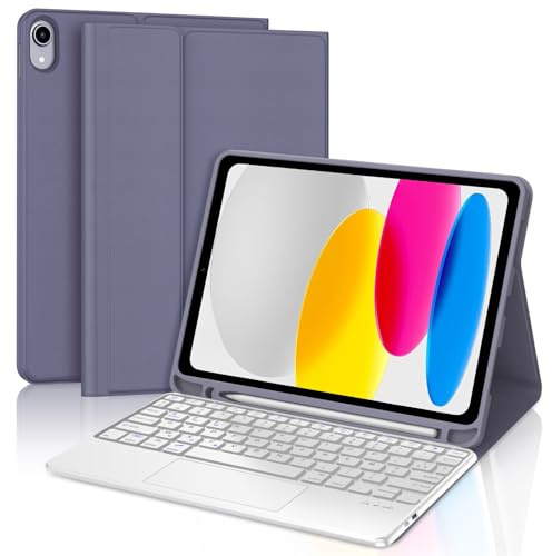 Coque Clavier pour iPad A16 11/10 Ème Generation 2025/2022 11/10.9 Pouces | Pavé tactile, Étui Keyboard Touchpad Détachable Bluetooth sans Fil, AZERTY Français avec Porte Crayon, Violet gris