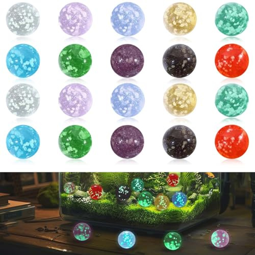 XoeLLe 20 Stück Murmeln Leuchtet Im Dunkeln, Glassteine Bunt Kinder Deko Kugeln, Klare Glasmurmeln, Glasnuggets, Glasmurmeln Bunt für DIY und Heimdekoration, Retro-Fidget-Spielzeug für Kinder