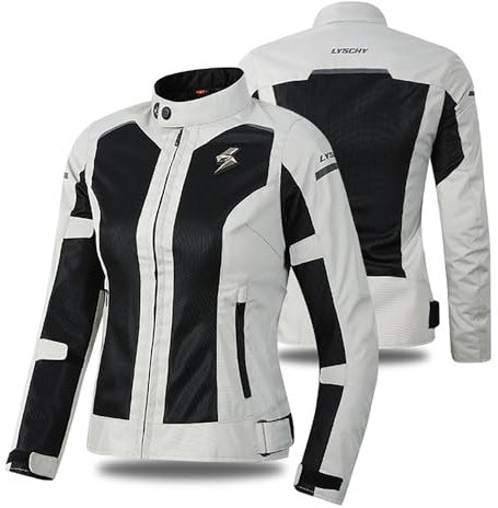 YuanDiann Damen Motorradjake mit 7 Stück Protektoren Atmungsaktiv Netz Winddicht Reflektierend Slim Fit Textil Motorcross Motorradbekleidung Protektorenjacke Schutz Jacke Motorradanzug Grau M