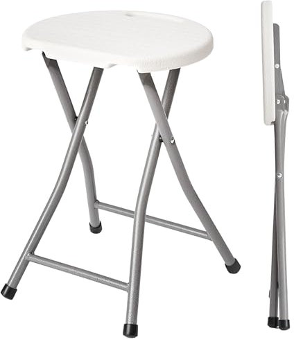 Small Folding Stool Chair - Portable, Lightweight Foldable Stool with 330lbs / 150kg Capacity, Ideal for Kitchen, Desks, Camping & Extra Seating - with Built-in Handle & Protective Feet - White