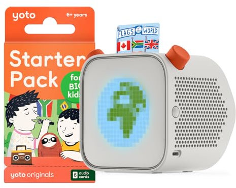 Yoto Player + Starter Pack for Big Kids, Boîte à Histoires, conteuse avec veilleuse, Horloge, 5 Livres Audio Anglais pour Enfant, Contes musicaux, imagier à écouter, premières Histoires